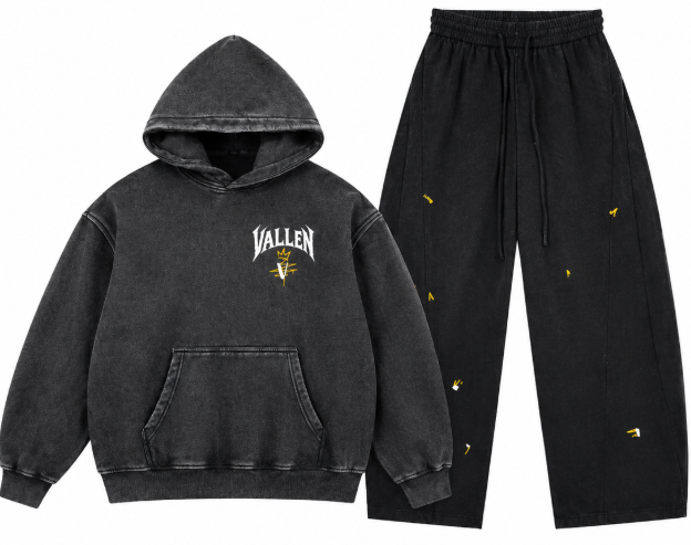 Vallen Relic Series full set — snow washed hoodie and wide leg pants